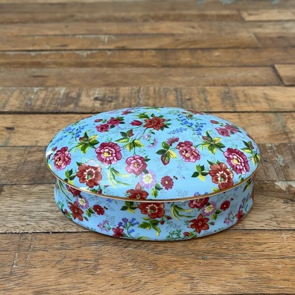 Formalities By Baum Bros Floral Blue Oval Trinket Box 5.5"